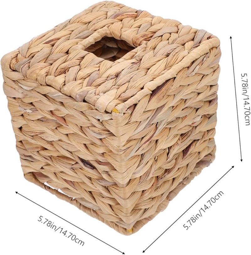 حامل صندوق المناديل المنسوج من القش مكعب التخزين على الطراز العتيق - Image 2